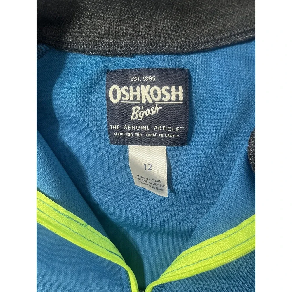 OshKosh Boys Blue Gray Colorblock Quarter Zip Pullover Active Shirt Size 12‎